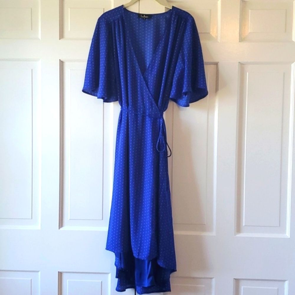 LULUS FARAH ROYAL BLUE TRUE WRAP DRESS MIDI SIZE MEDIUM SIZE MEDIUM LULU'S